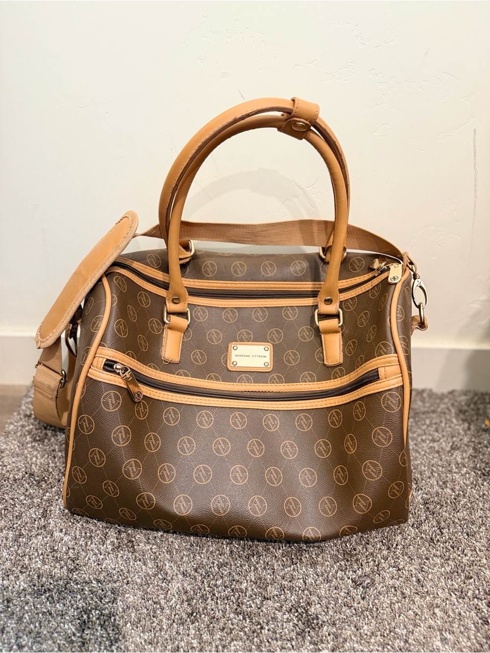 Adrienne Vittadini Brown Satchel with Tan Trim
